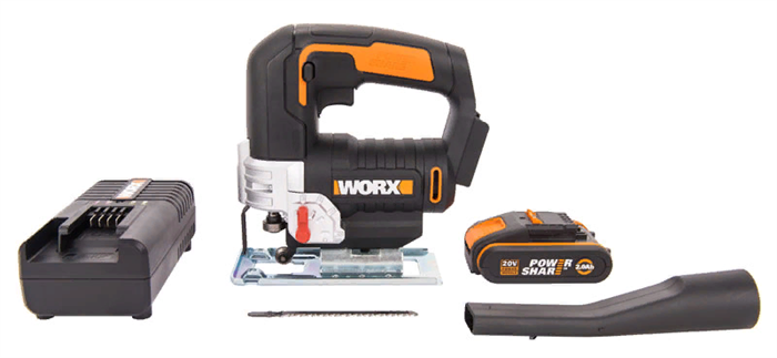 Лобзик аккумуляторный WORX WX543, 20В, 2 Ач х1, кейс WX543 - фото 5323