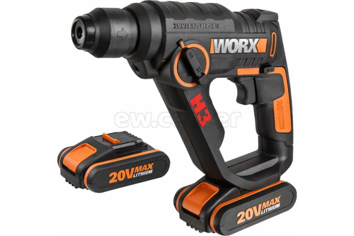 Перфоратор аккумуляторный WORX WX390.1, 20В, 2 Ач x2, кейс WX390.1 - фото 5338