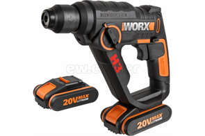 Перфоратор аккумуляторный WORX WX390.1, 20В, 2 Ач x2, кейс WX390.1